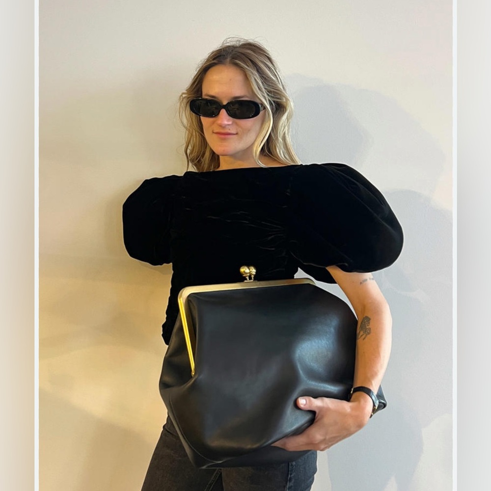 Coach Large Leather Kisslock Frame Bag Purse Black NEW Oversized Clutch - Picture 2 of 16